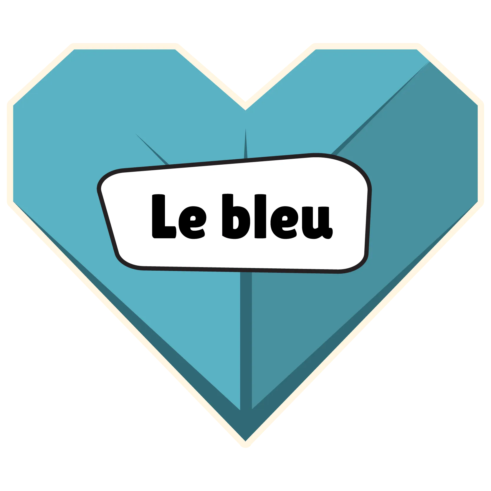 Un cœur en origami indiquant « Le bleu ».