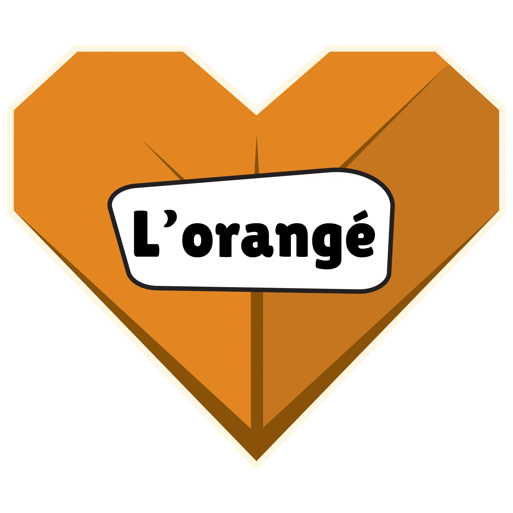 Un cœur en origami indiquant : « L’orangé ».