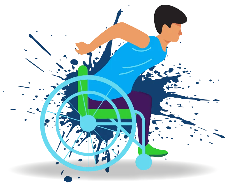 Un athlète en fauteuil roulant.