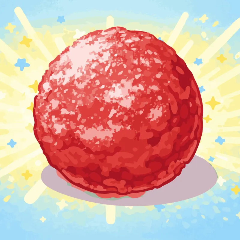 Une balle antistress rouge moelleuse. Sa texture rappelle celle de la farine.
