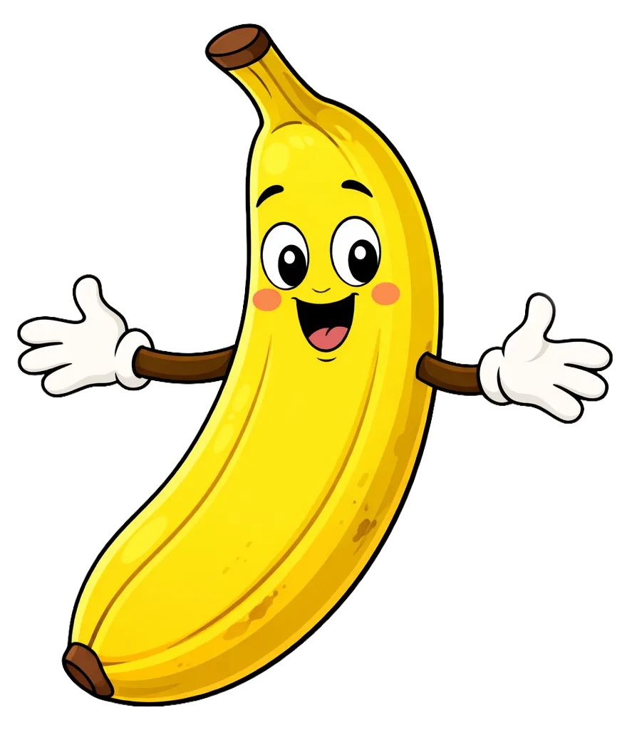 Une banane souriante, bras ouverts.