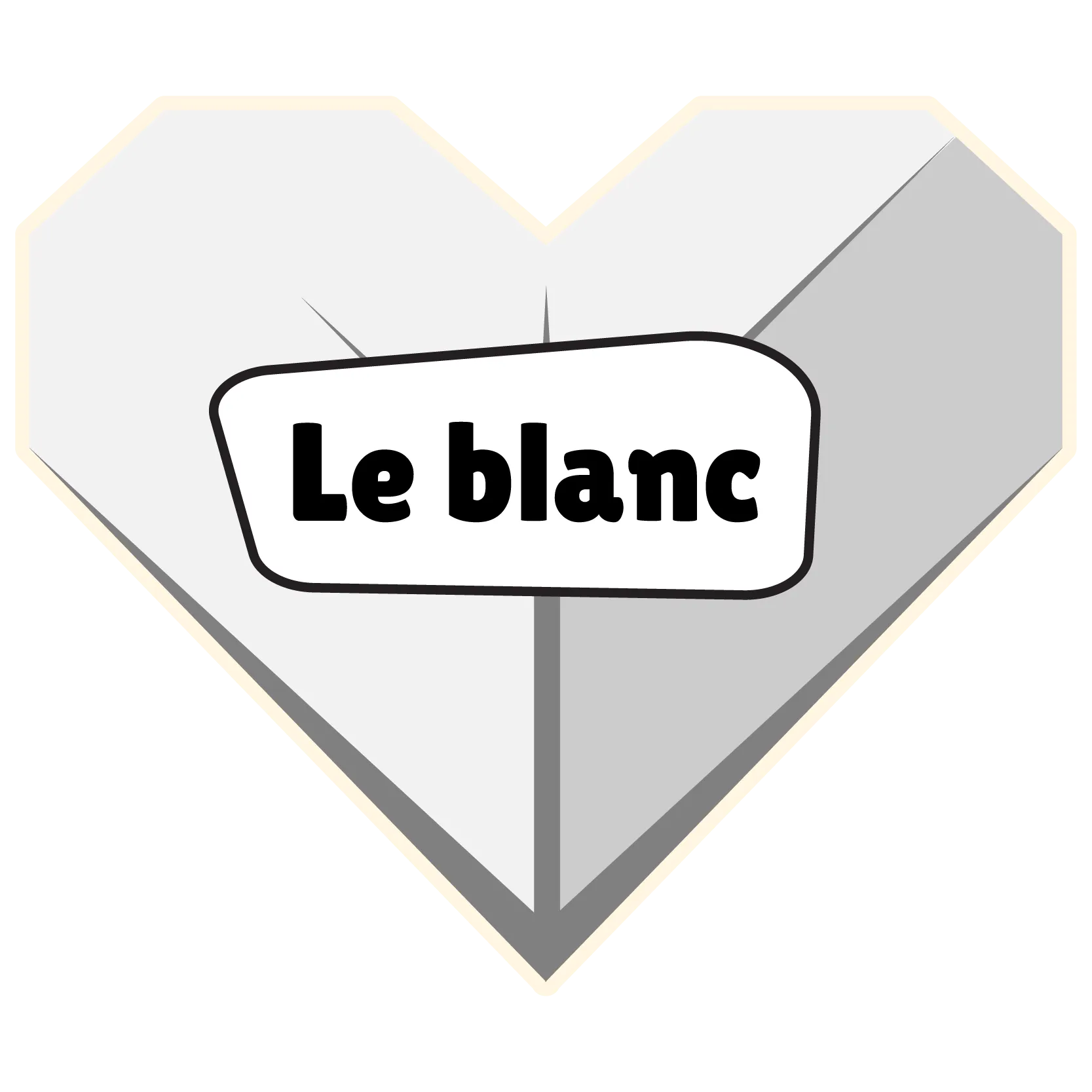 Un cœur en origami sur lequel il est indiqué «Le blanc ».