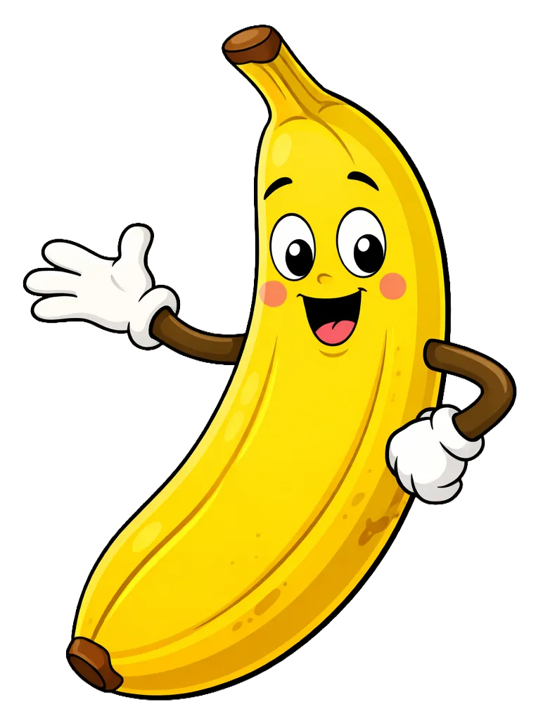 Banane souriante qui fait un signe de la main.