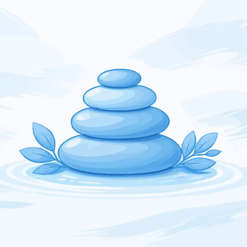 Une pile de 4 cailloux bleu pâle.