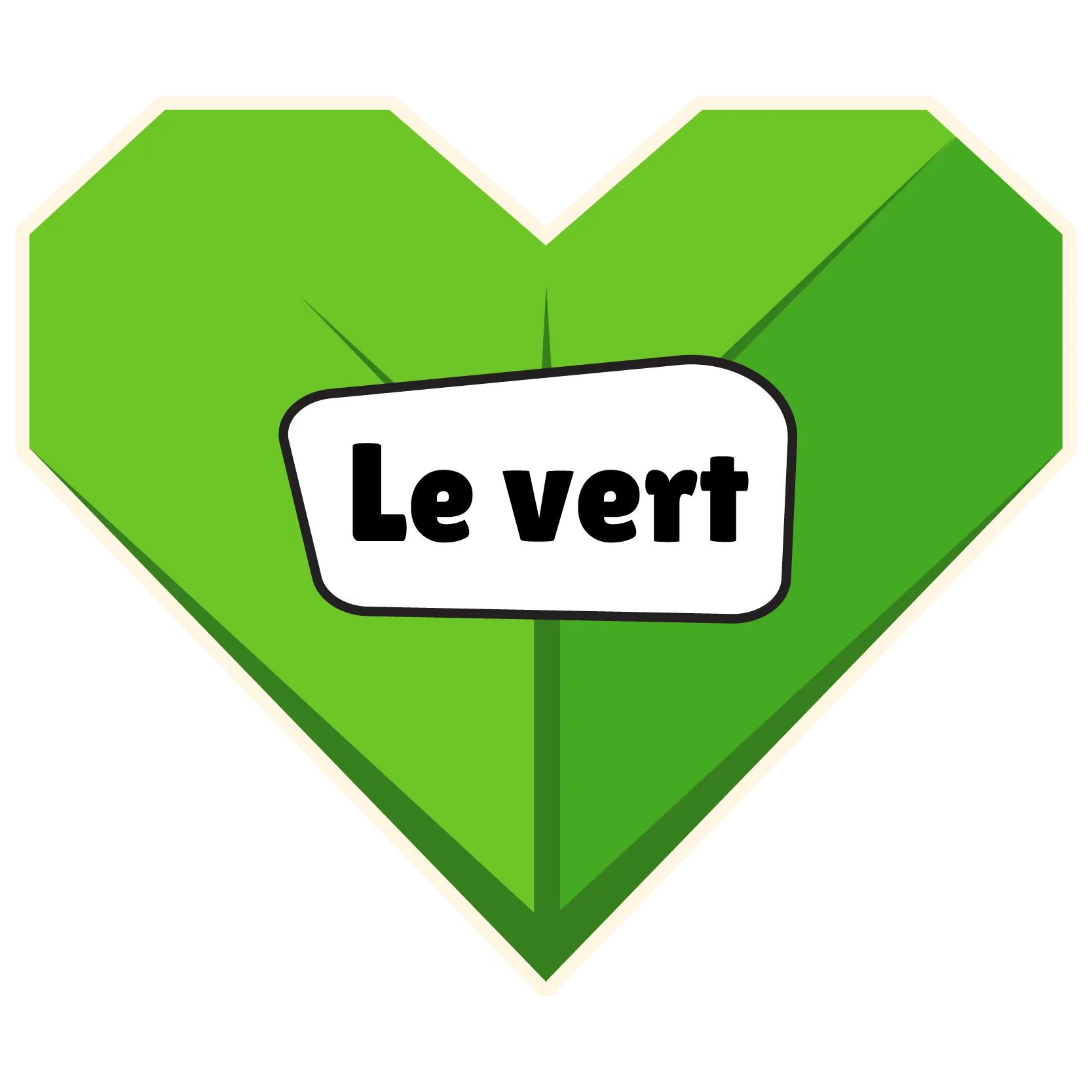 Un cœur en origami sur lequel il est indiqué « Le vert ».