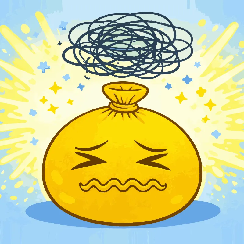 Une balle antistress affiche une expression inquiète.