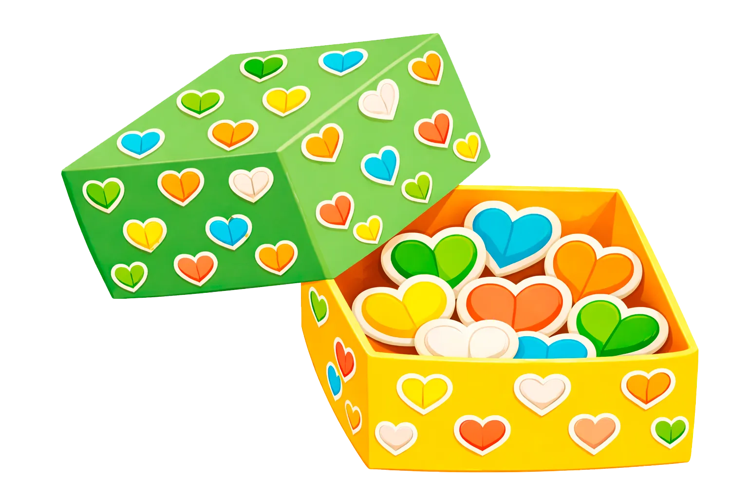 Une boite de gratitude en origami contient des autocollants de cœurs. La boite est couverte d’autocollants.