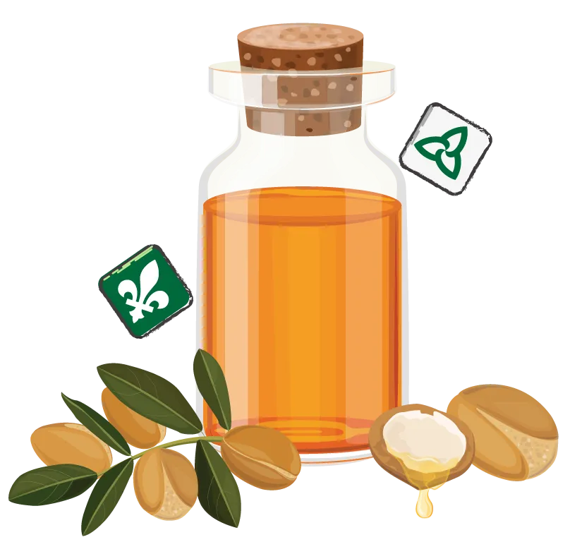 Flacon contenant un liquide orangé.