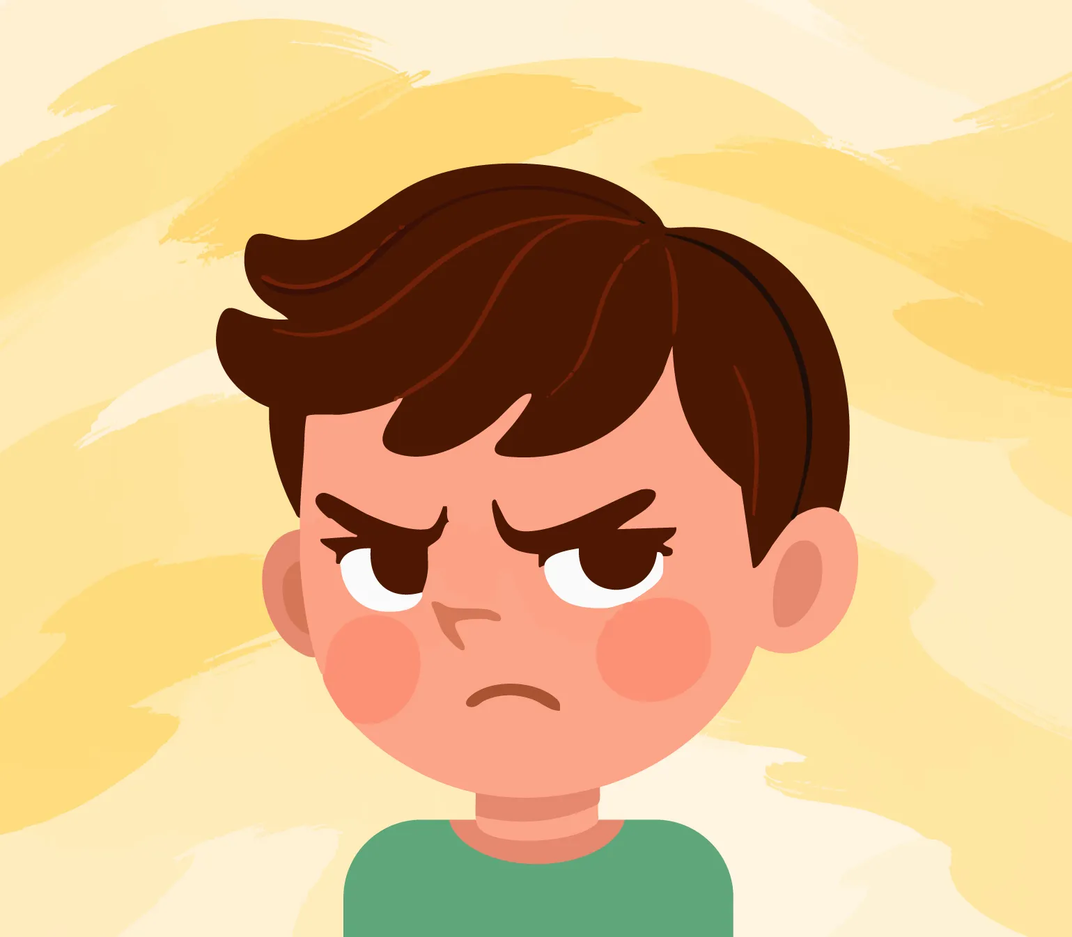 Un jeune garçon affiche une expression de colère.