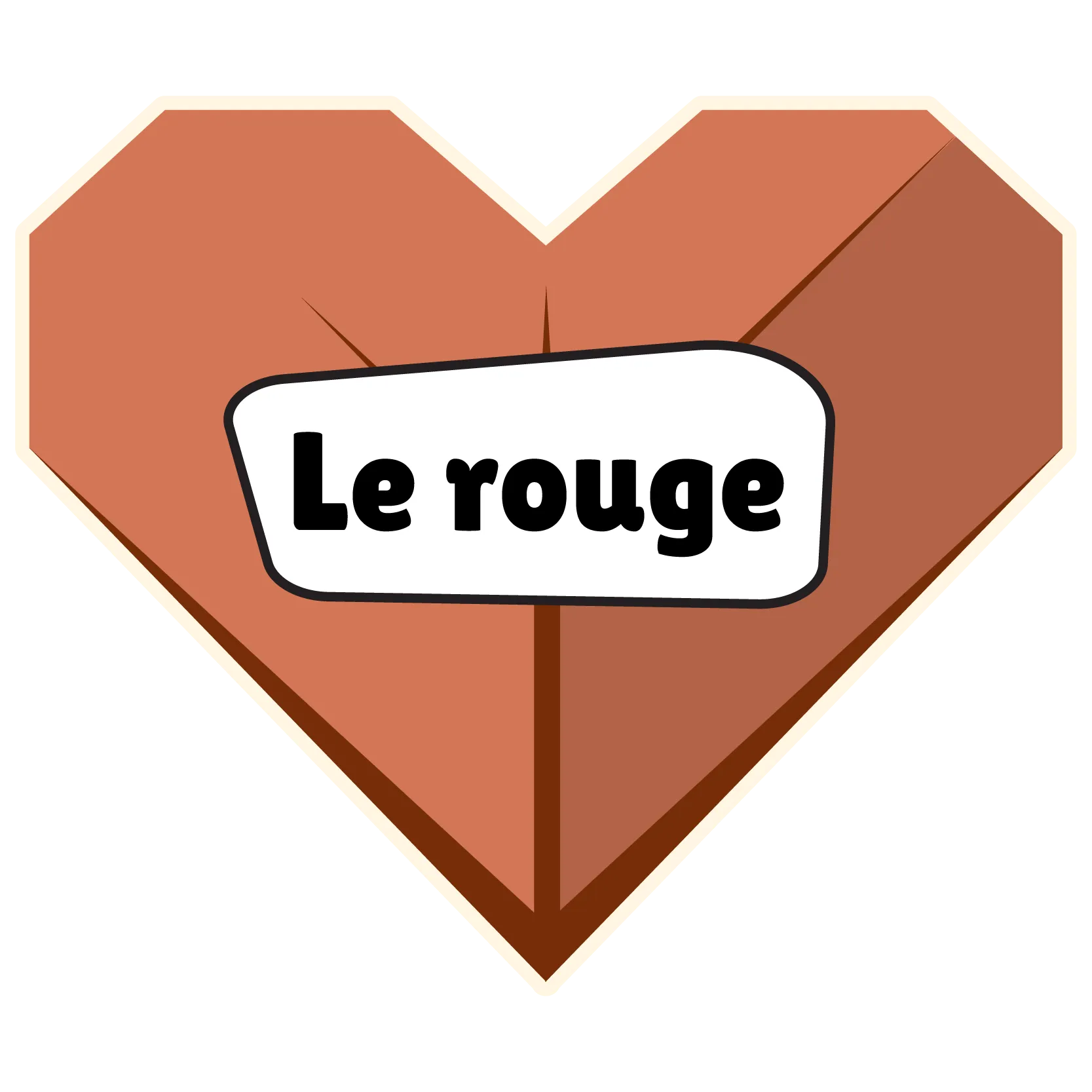 Un cœur en origami indiquant « Le rouge ».