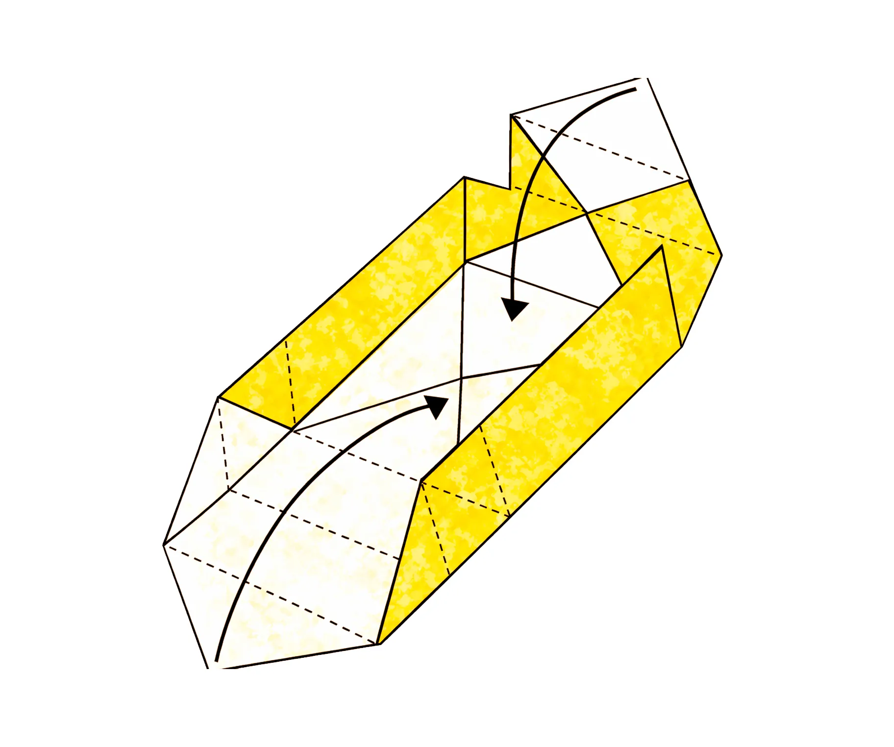 Illustration d’une boîte où les coins sont repliés vers l’intérieur puis rabattus sur les parois.